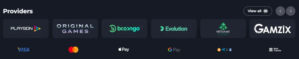 FelixSpin fournisseurs de logiciels de premier plan y compris Playson et Evolution Gaming.